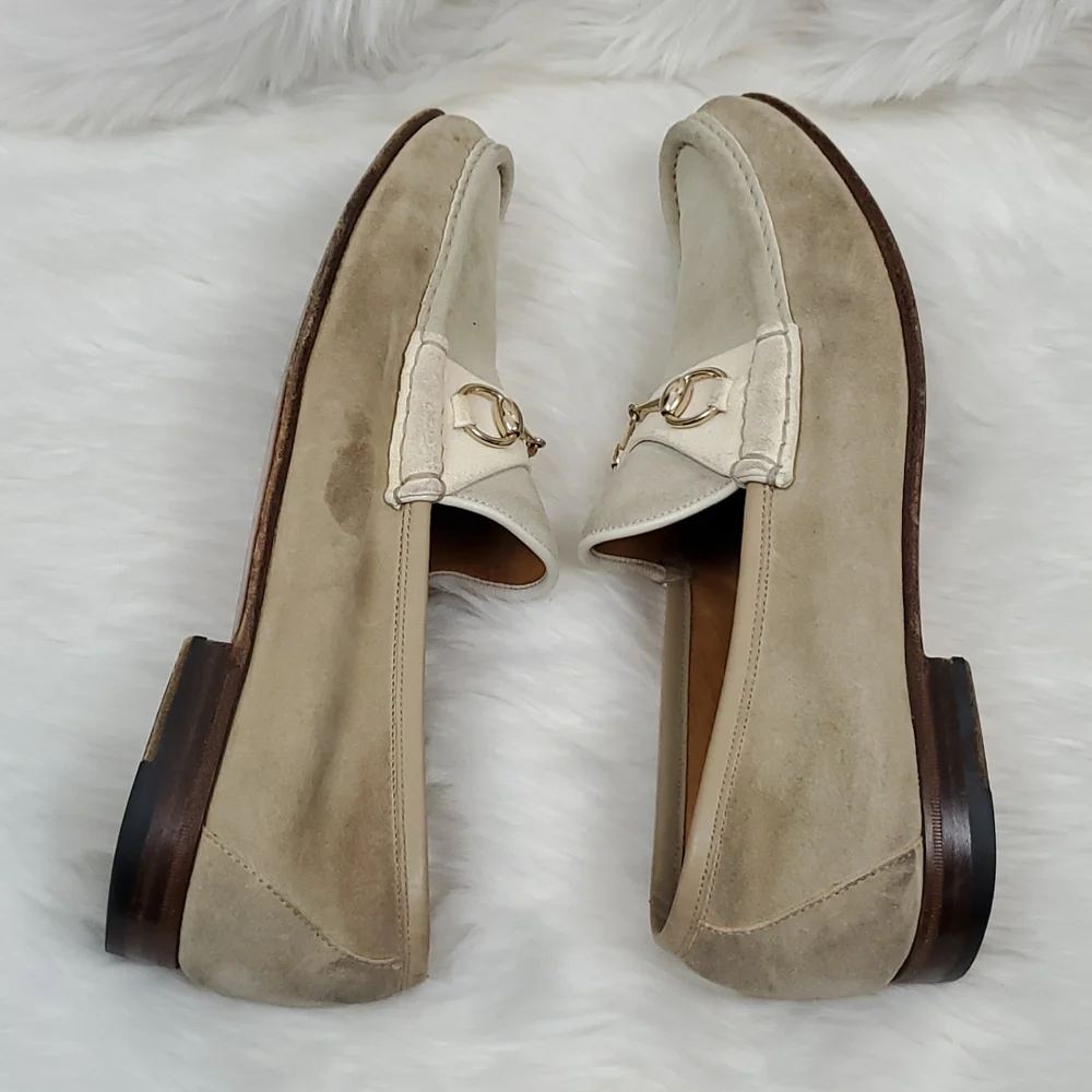 Gucci Horsebit Loafers Three tone solid suede beige slip on shoes men size 11